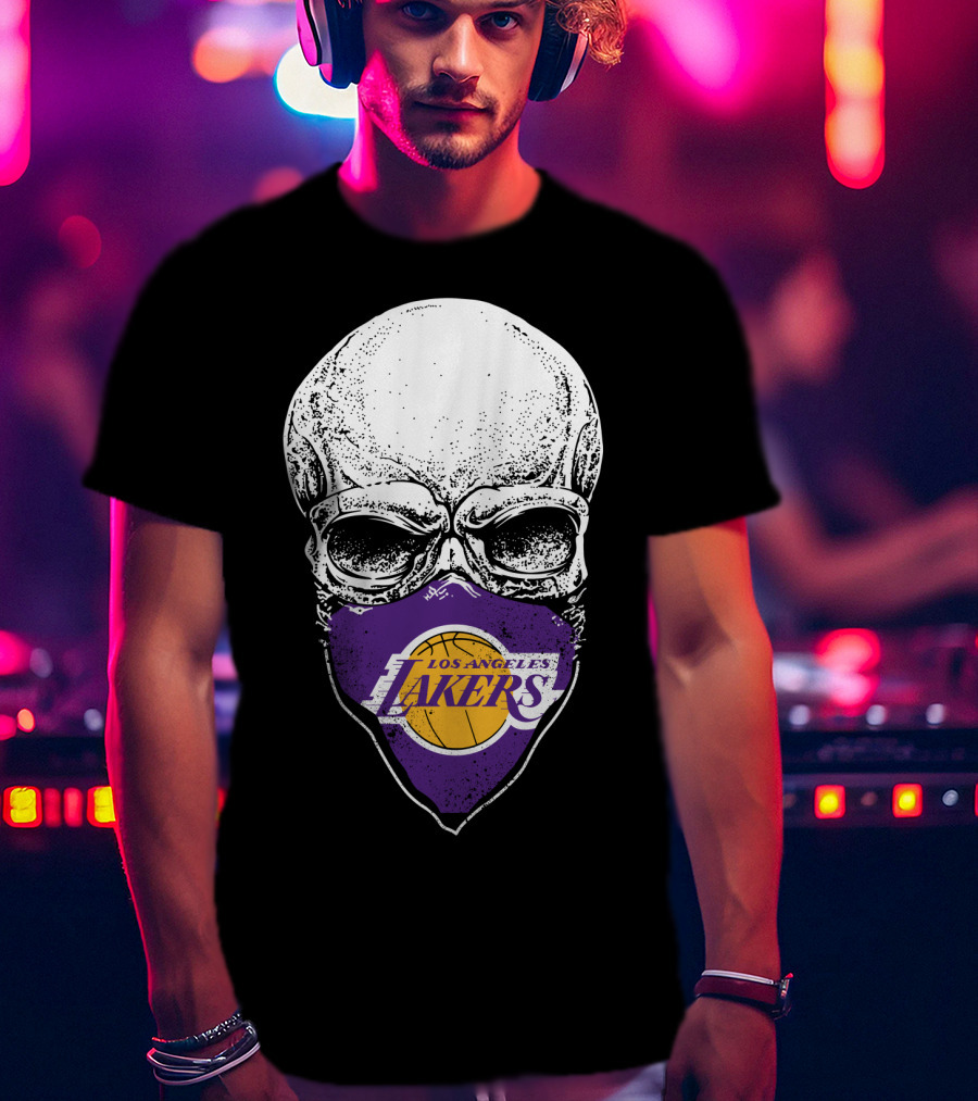 Los Angeles Lakers Skull Emblem With Purple And Gold Basketball Motif T-Shirt