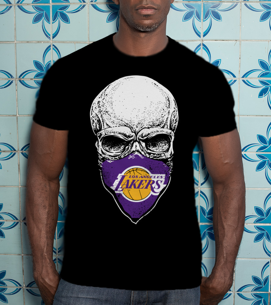 Los Angeles Lakers Skull Emblem With Purple And Gold Basketball Motif T-Shirt