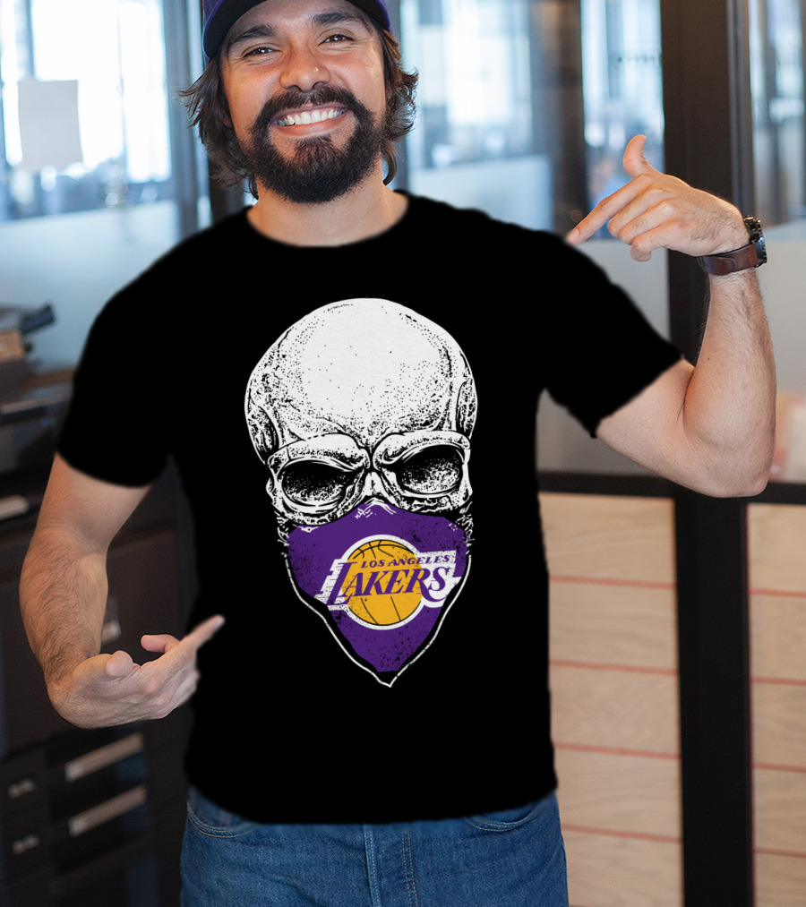 Los Angeles Lakers Skull Emblem With Purple And Gold Basketball Motif T-Shirt
