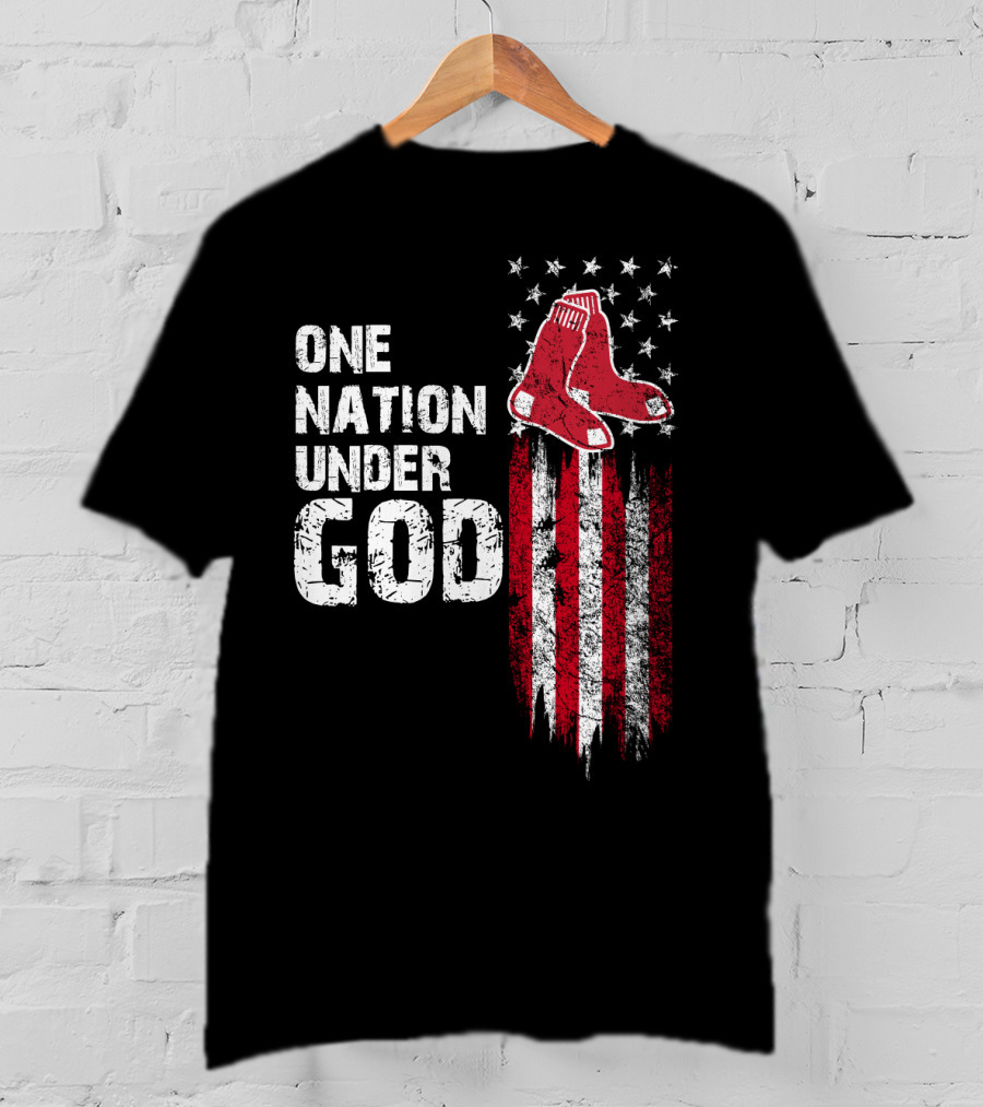 One Nation Under God Boston Red Sox American Flag Socks Stars Stripes T-Shirt