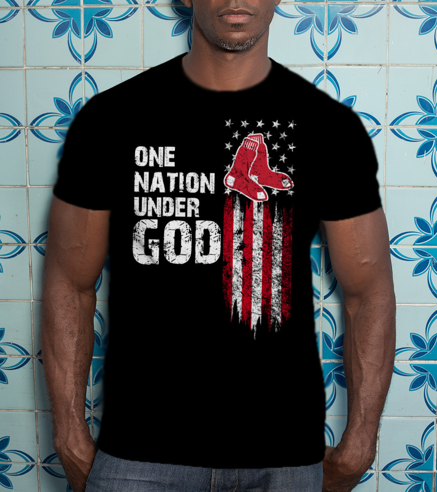 One Nation Under God Boston Red Sox American Flag Socks Stars Stripes T-Shirt