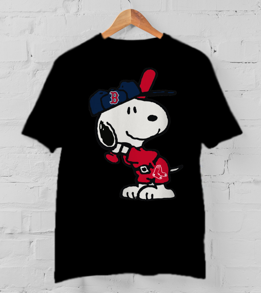 Snoopy Boston Red Sox Cap Peanuts Baseball Fan T-Shirt