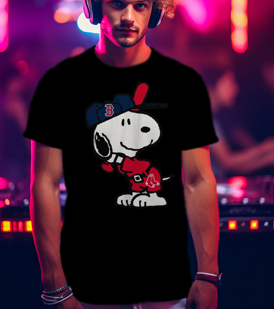 Snoopy Boston Red Sox Cap Peanuts Baseball Fan T-Shirt