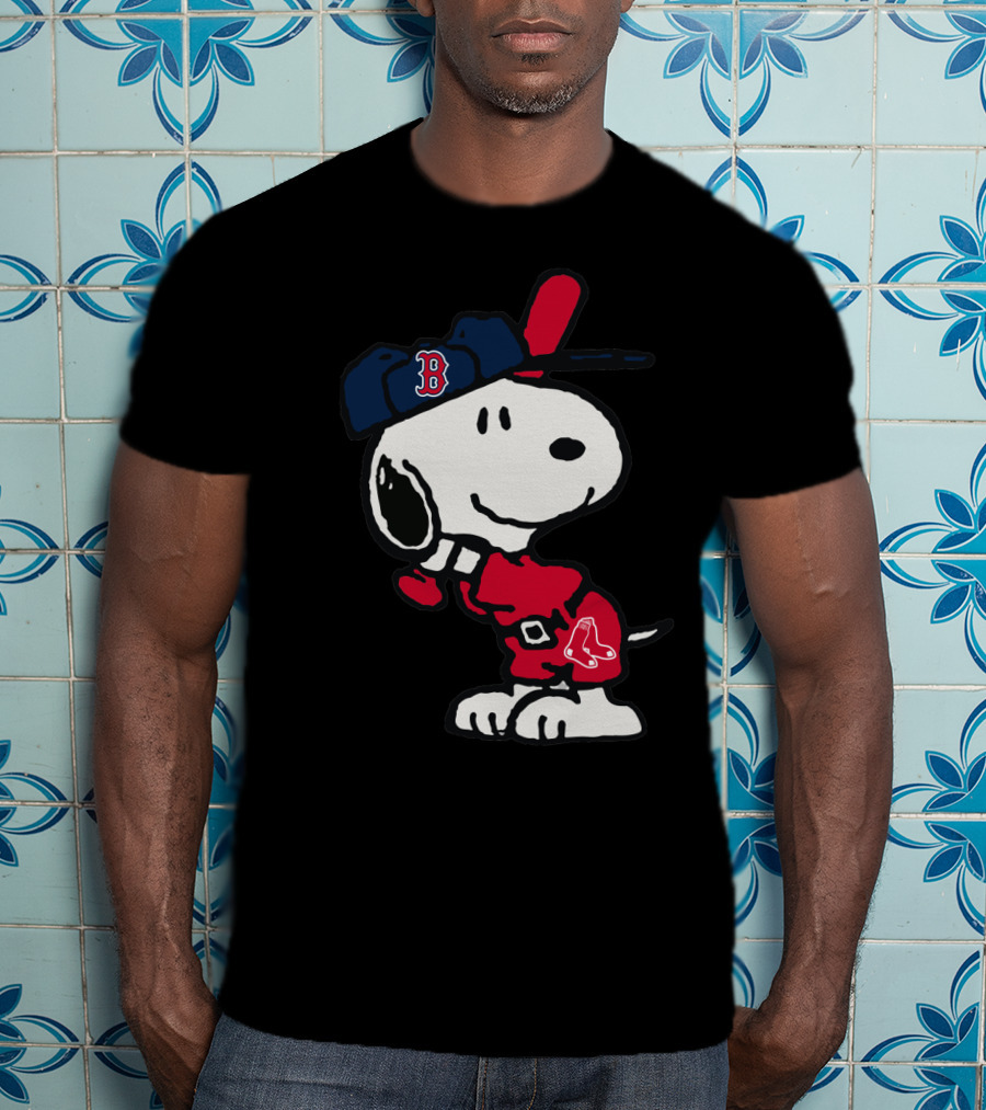 Snoopy Boston Red Sox Cap Peanuts Baseball Fan T-Shirt