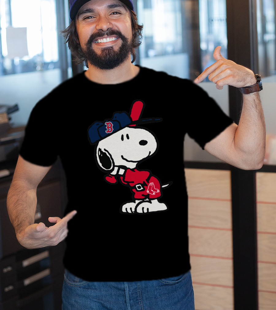 Snoopy Boston Red Sox Cap Peanuts Baseball Fan T-Shirt