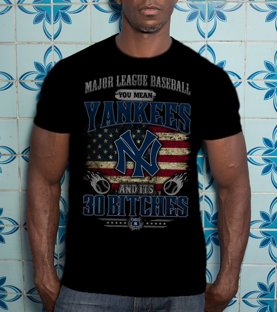 Major League Baseball Yankees American Flag 30 Bitches T-Shirt