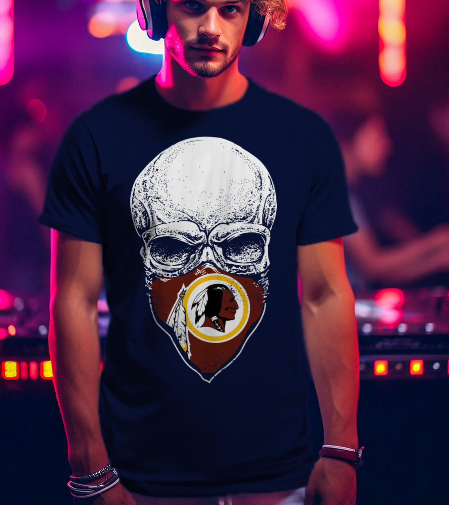 Skull With Washington Redskins Logo Bandana T-Shirt