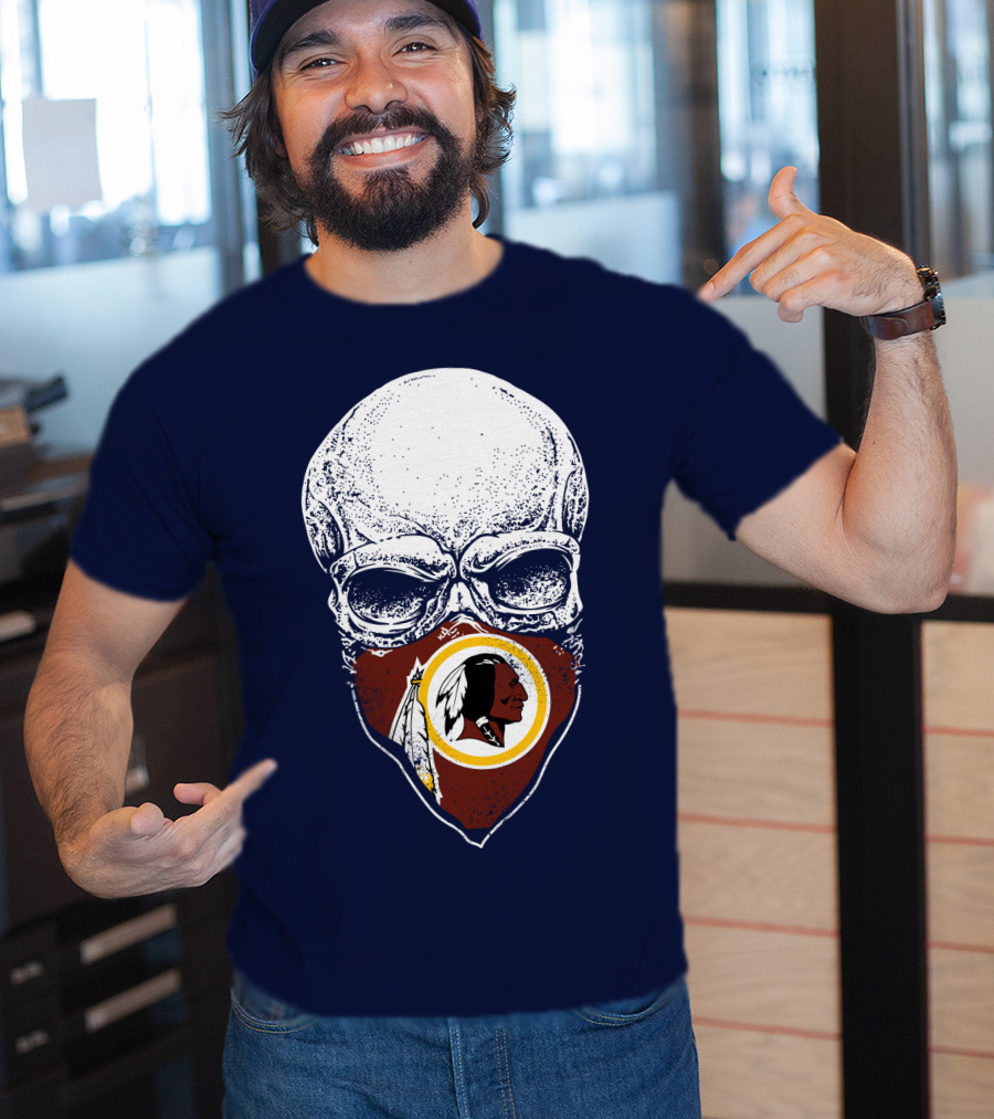 Skull With Washington Redskins Logo Bandana T-Shirt