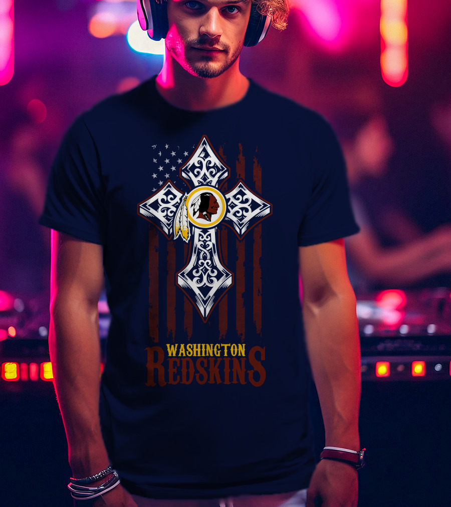 Washington Redskins Cross American Flag T-Shirt