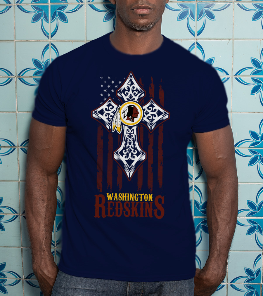 Washington Redskins Cross American Flag T-Shirt