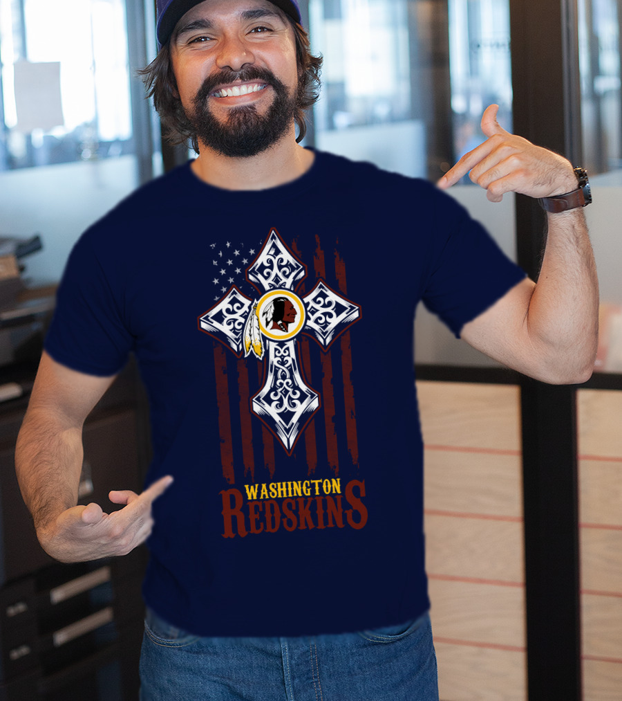 Washington Redskins Cross American Flag T-Shirt