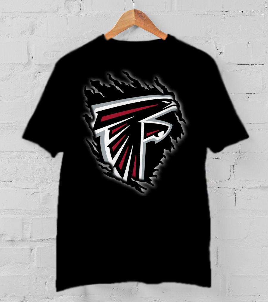 Atlanta Falcons Nfl Logo Black And Red Tear Effect T-Shirt