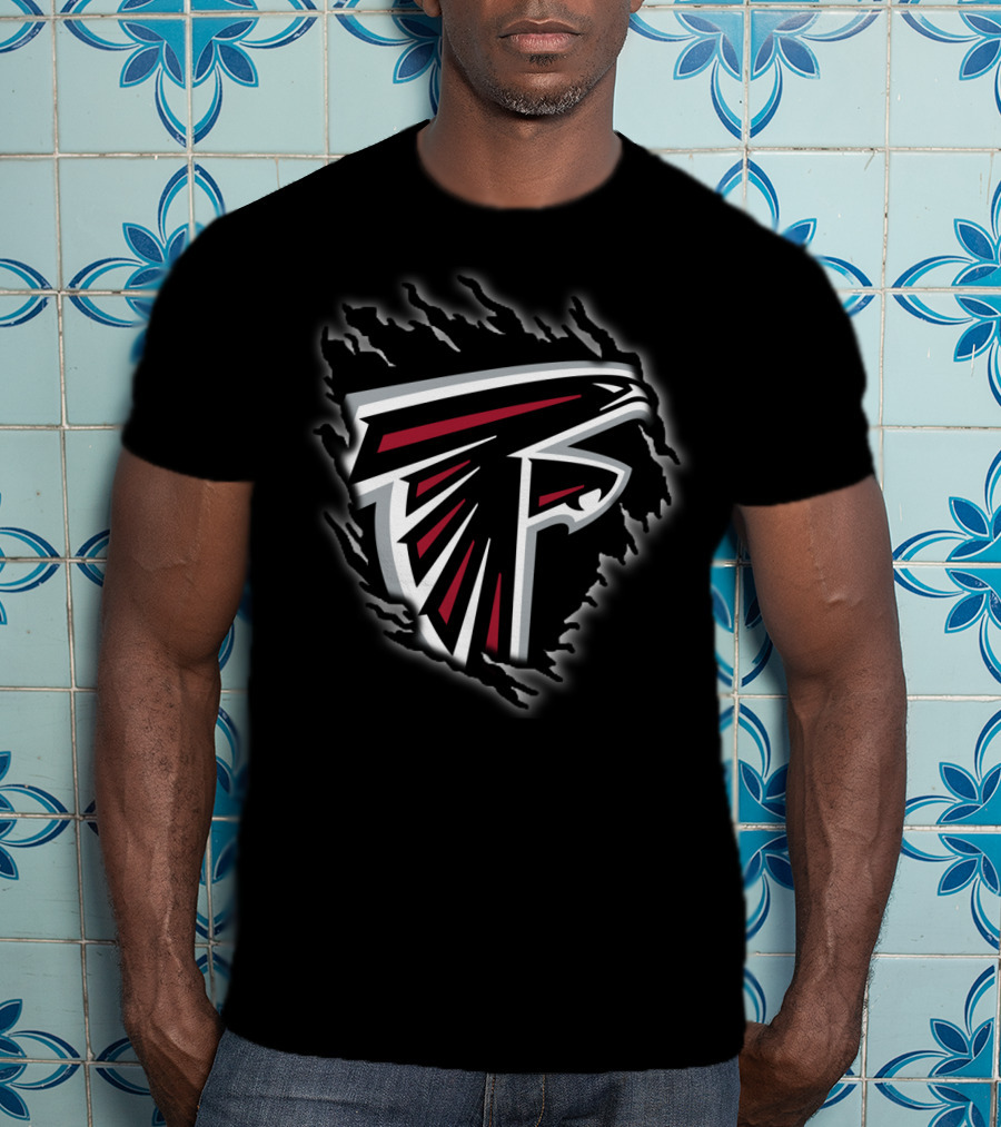 Atlanta Falcons Nfl Logo Black And Red Tear Effect T-Shirt