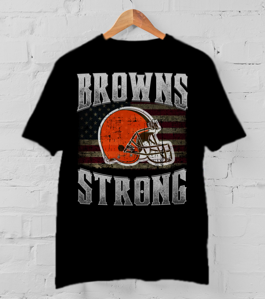 Browns Strong American Flag Cleveland Browns Helmet T-Shirt