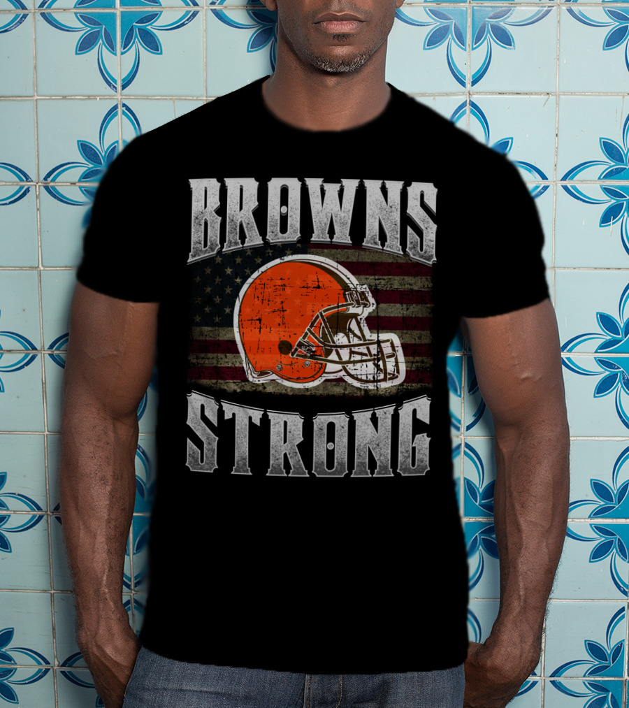 Browns Strong American Flag Cleveland Browns Helmet T-Shirt
