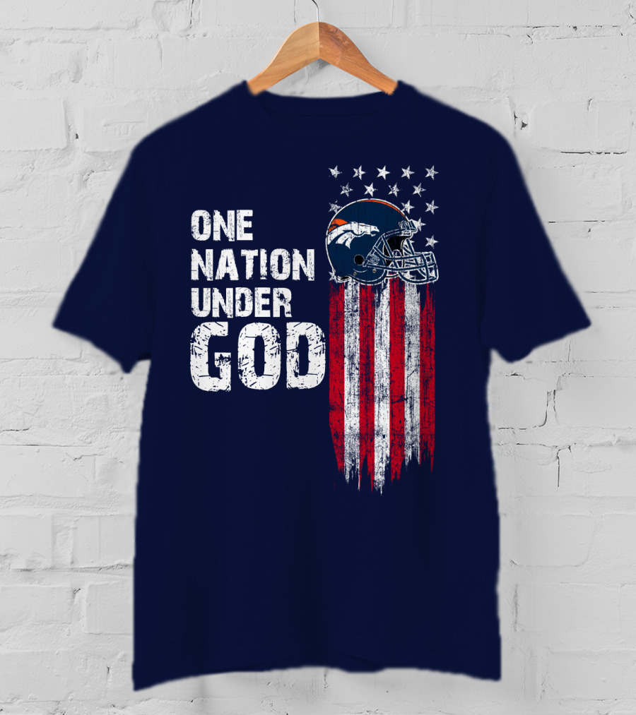 One Nation Under God Denver Broncos American Flag Helmet Stars Stripes T-Shirt