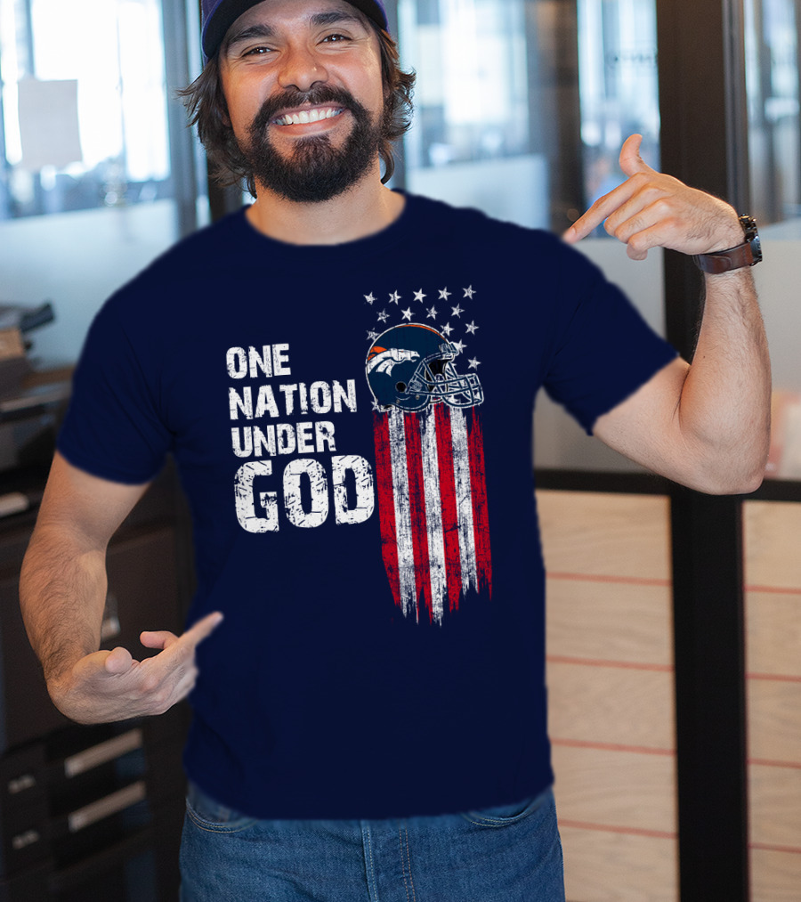 One Nation Under God Denver Broncos American Flag Helmet Stars Stripes T-Shirt
