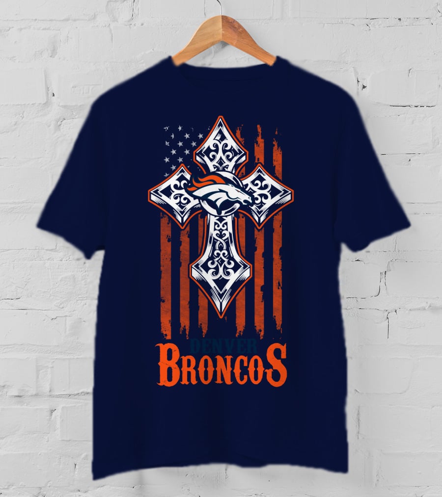 Denver Broncos American Flag Cross Horse T-Shirt