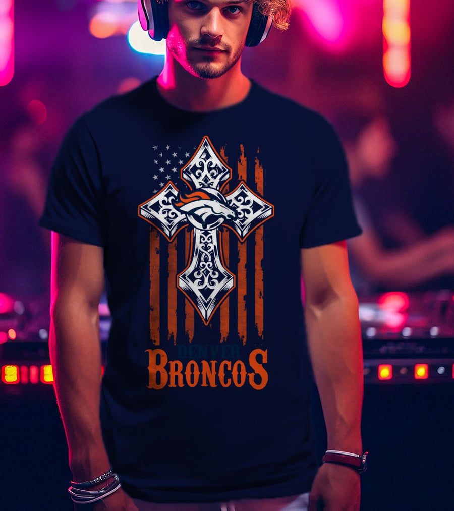 Denver Broncos American Flag Cross Horse T-Shirt