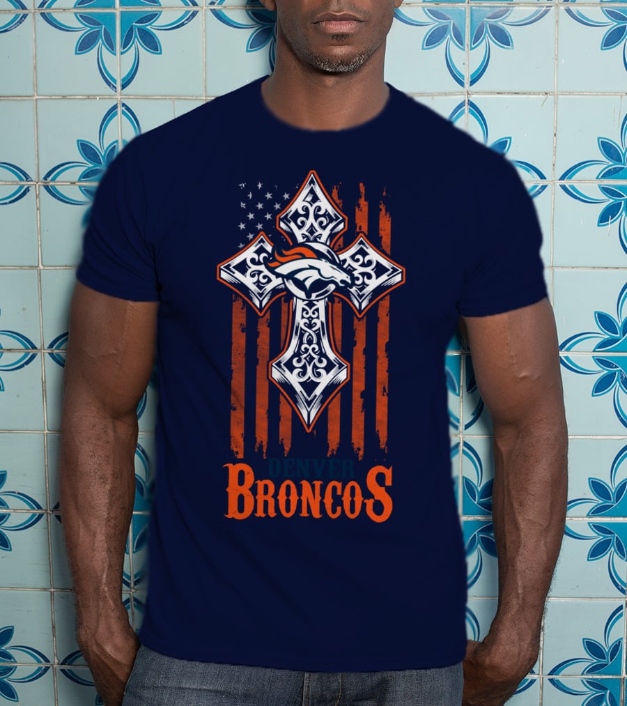 Denver Broncos American Flag Cross Horse T-Shirt
