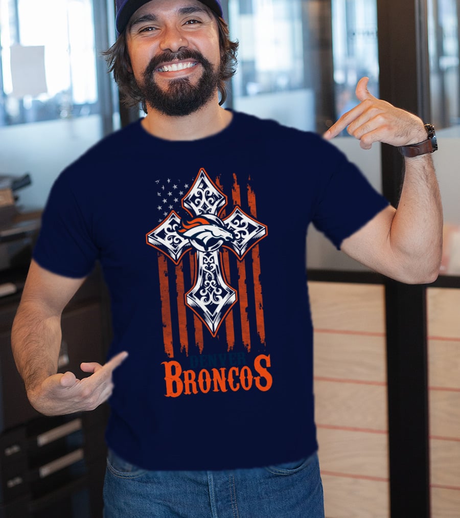 Denver Broncos American Flag Cross Horse T-Shirt