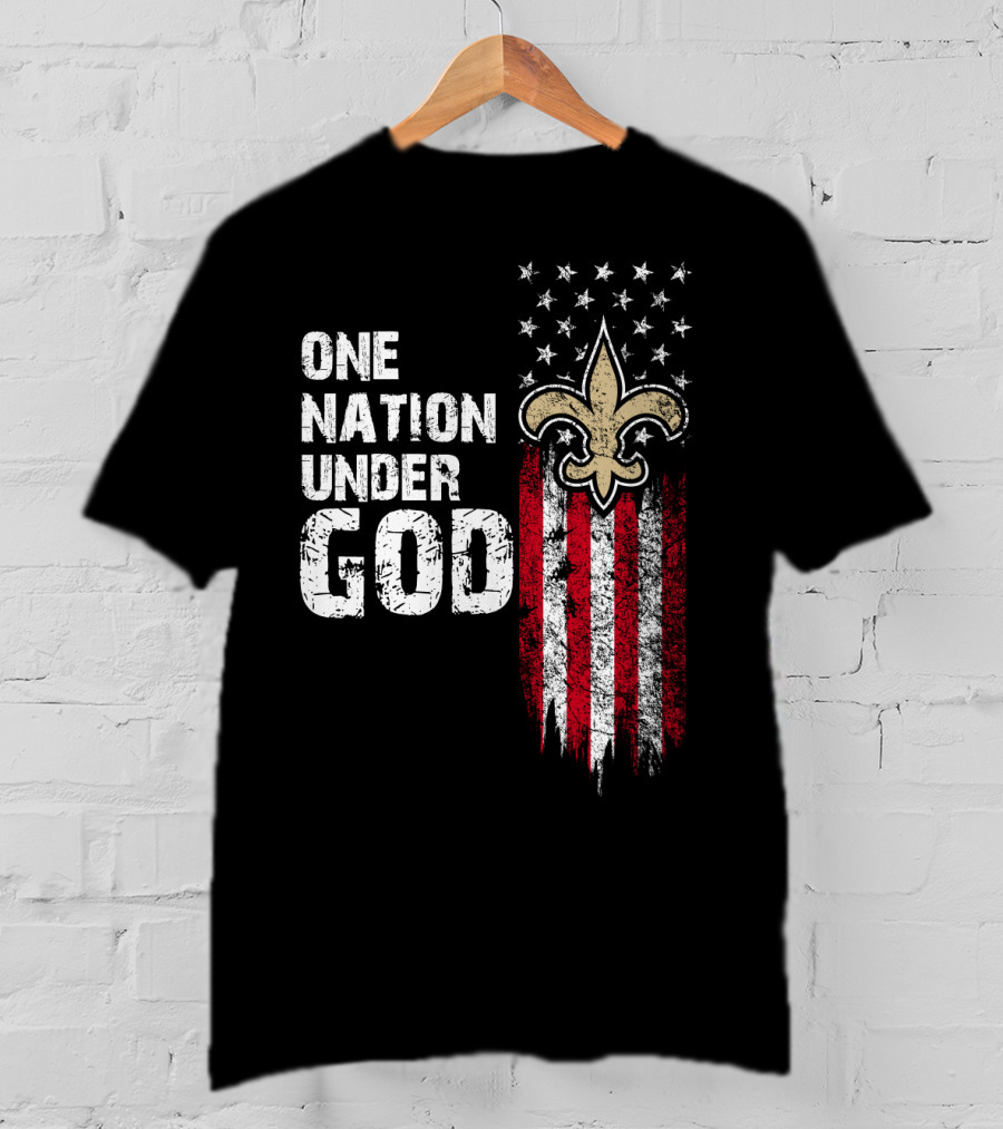 One Nation Under God New Orleans Saints Fleur-De-Lis American Flag Stars T-Shirt