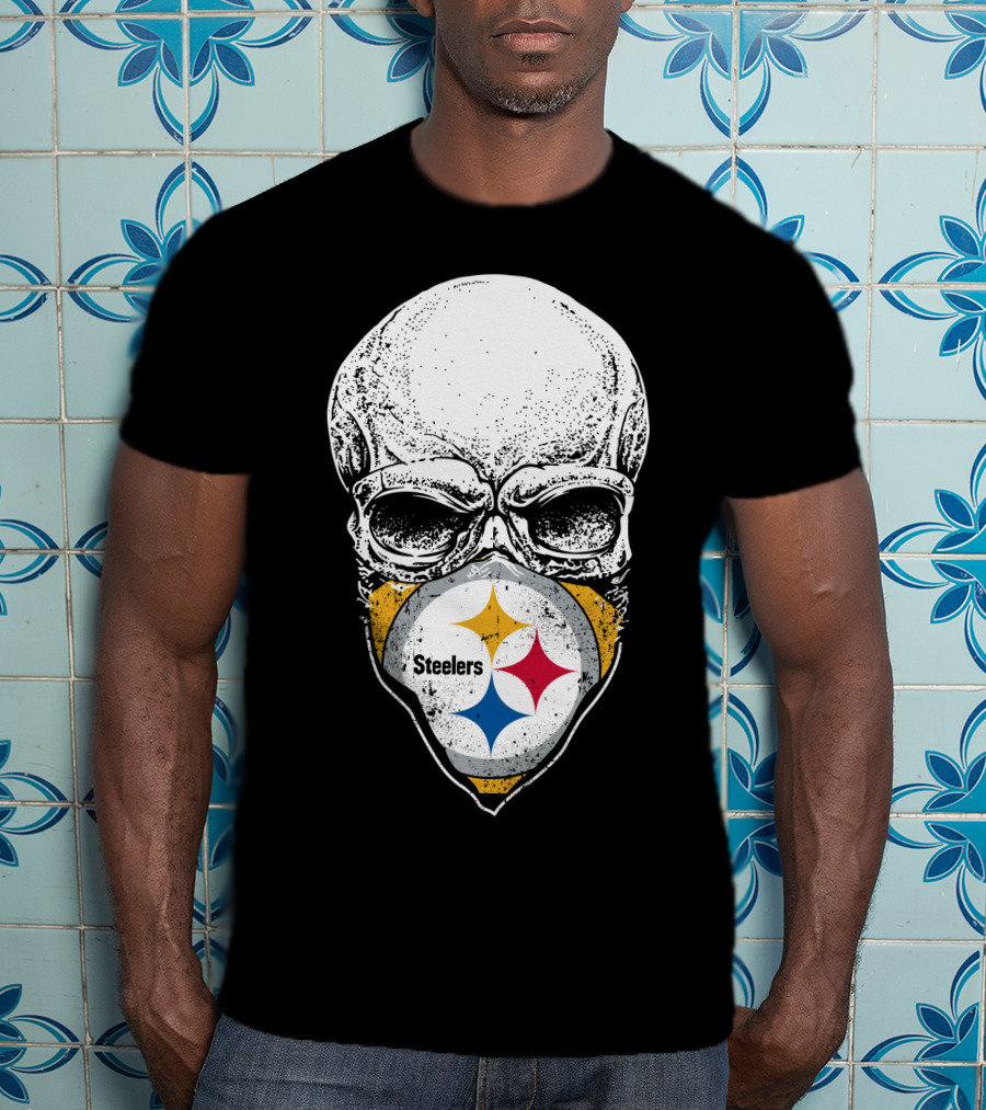 Pittsburgh Steelers Skull With Logo Mask T-Shirt