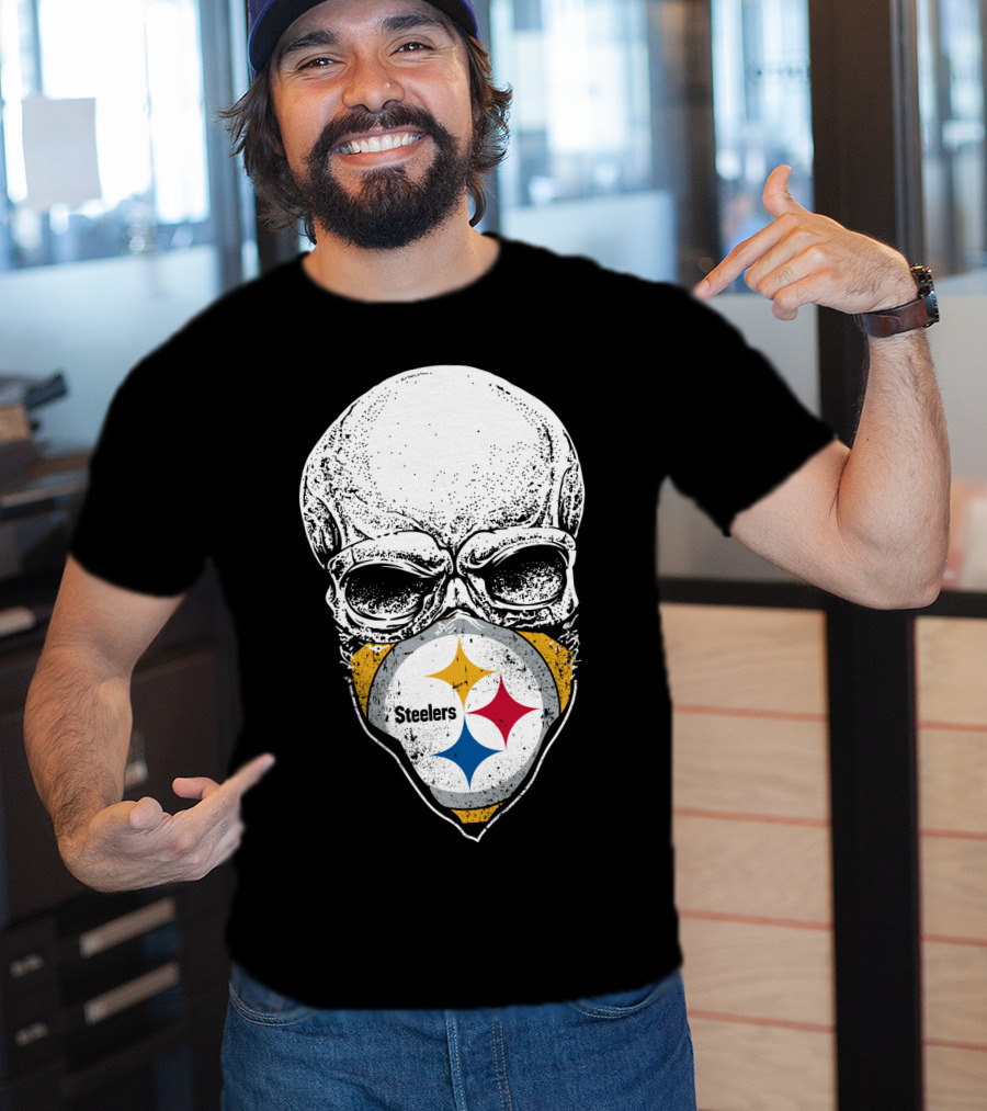 Pittsburgh Steelers Skull With Logo Mask T-Shirt