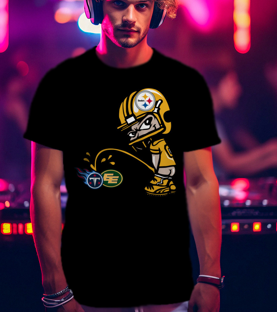 Pittsburgh Steelers Humorous Rivalry Character With Titans And Eagles Logos T-Shirt