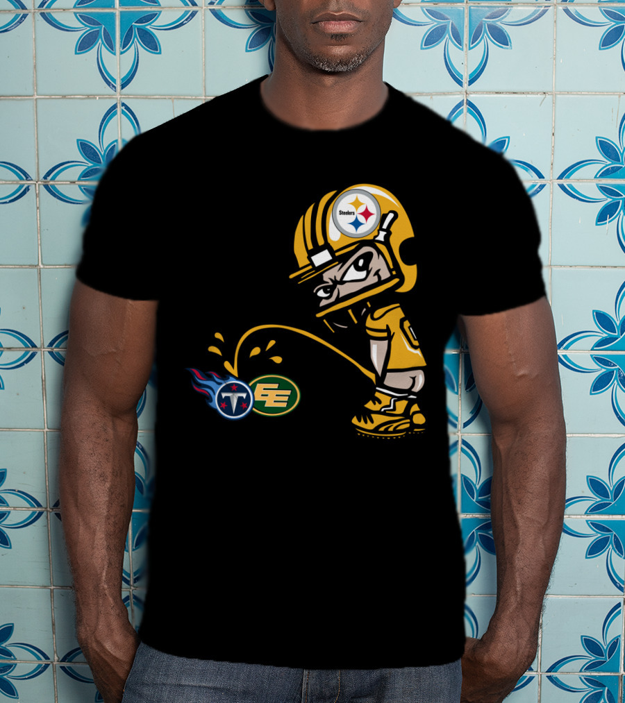 Pittsburgh Steelers Humorous Rivalry Character With Titans And Eagles Logos T-Shirt
