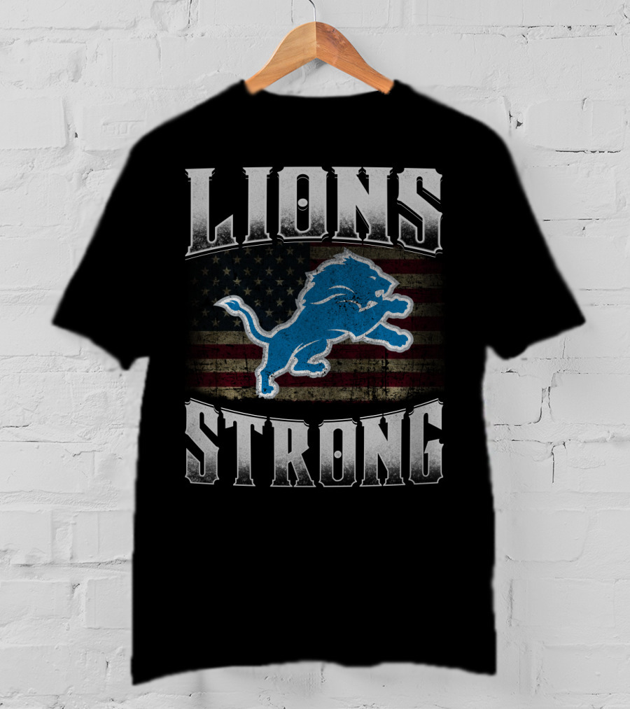 Lions Strong Detroit American Flag T-Shirt