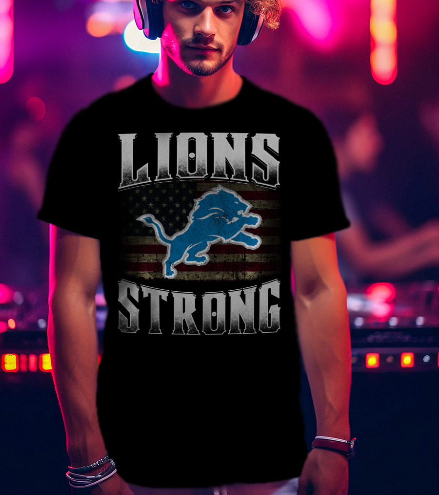 Lions Strong Detroit American Flag T-Shirt