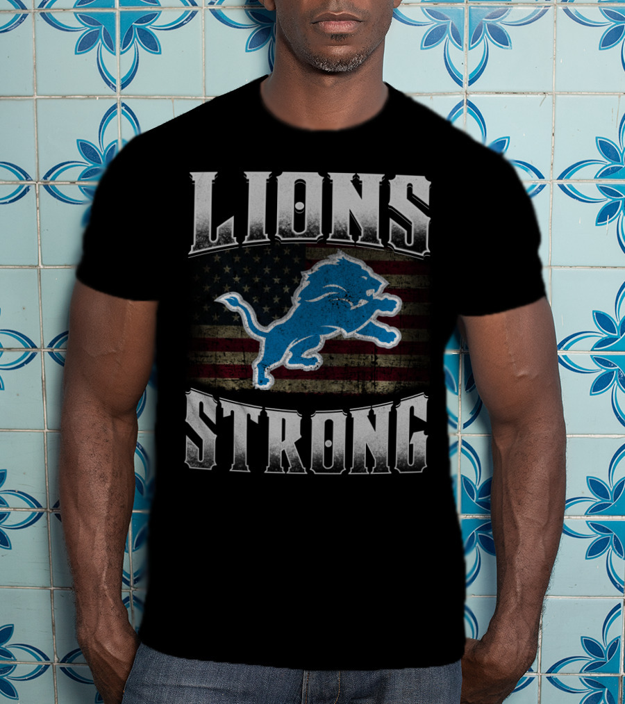 Lions Strong Detroit American Flag T-Shirt