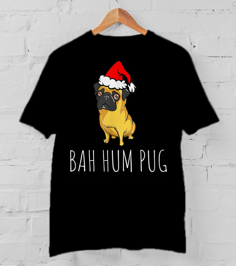 Bah Hum Pug Funny Pug Christmas Santa Hat T-Shirt
