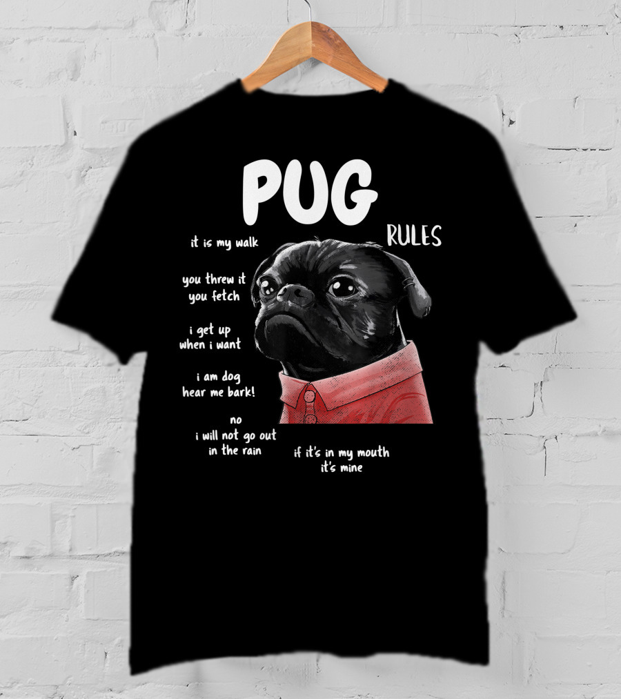 Pug Rules Funny Black Pug Christmas Shirt Phrases T-Shirt