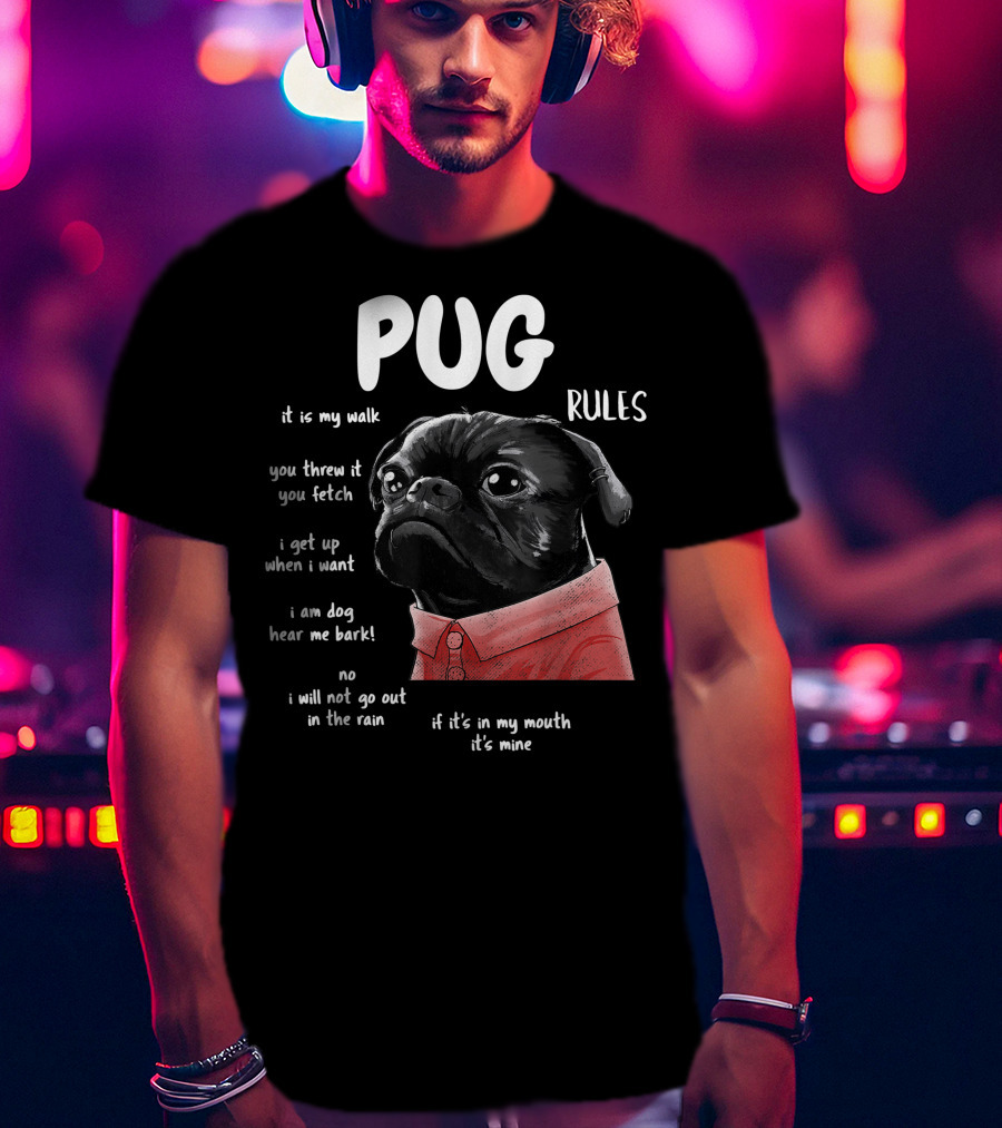 Pug Rules Funny Black Pug Christmas Shirt Phrases T-Shirt