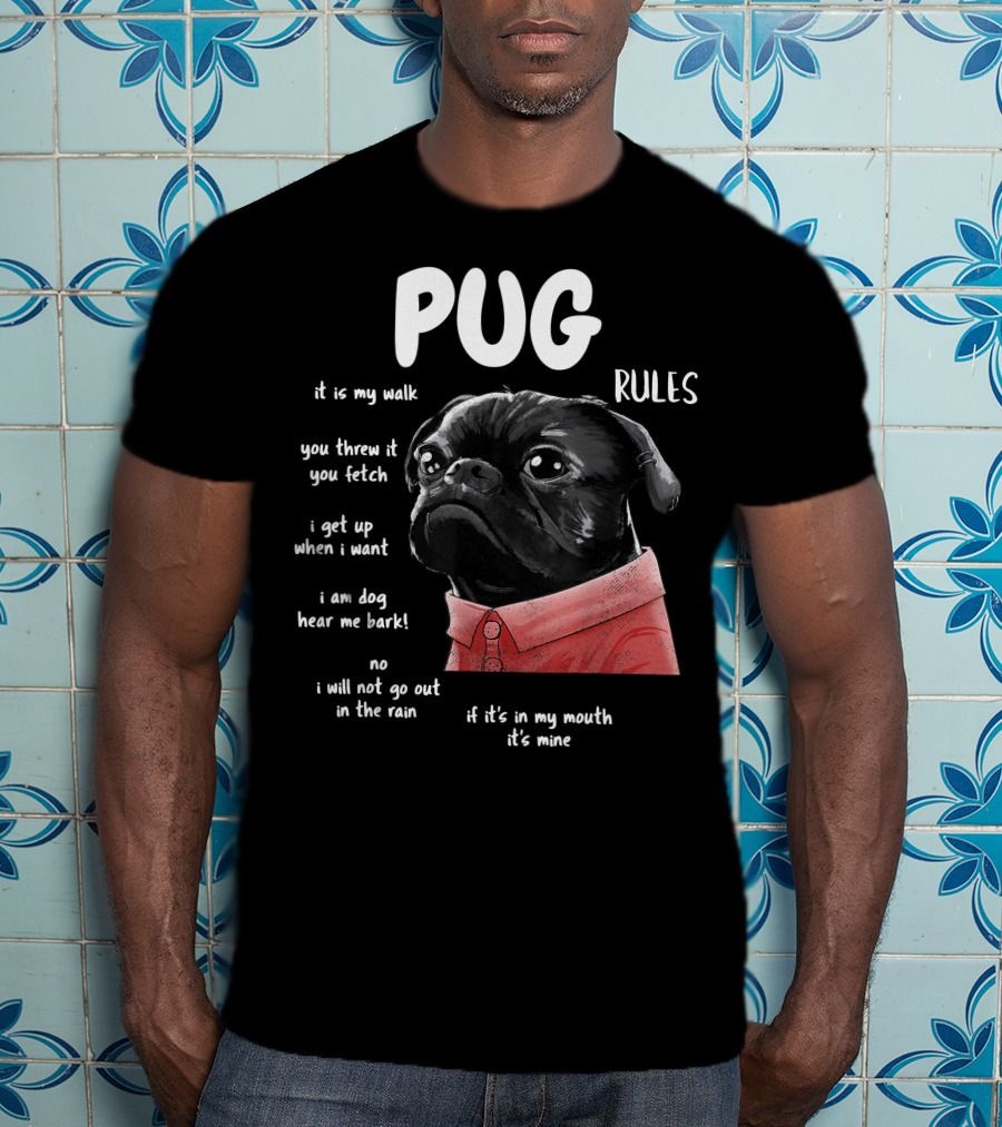 Pug Rules Funny Black Pug Christmas Shirt Phrases T-Shirt