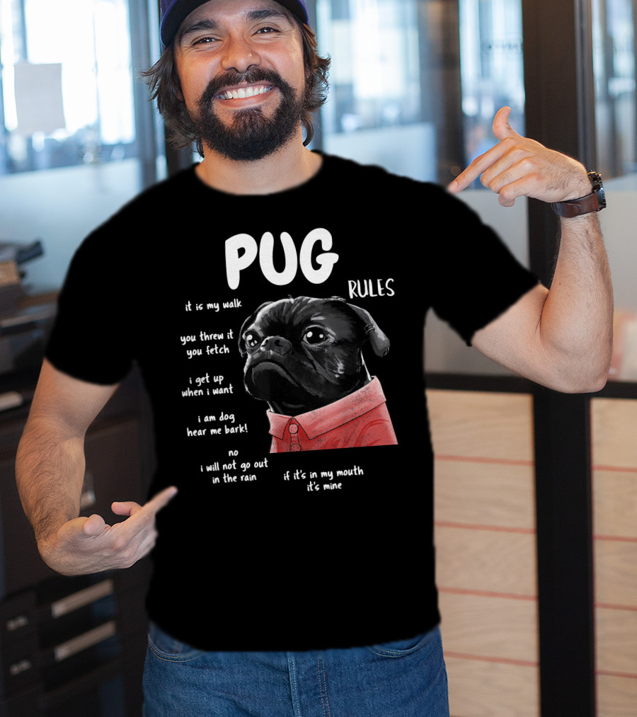 Pug Rules Funny Black Pug Christmas Shirt Phrases T-Shirt