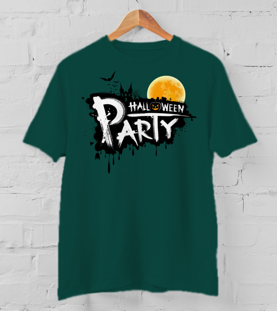 Halloween Party Moonlit Haunted House And Bats T-Shirt