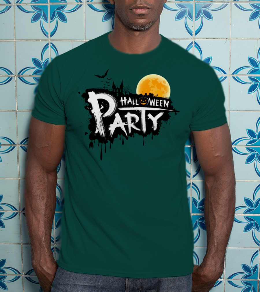 Halloween Party Moonlit Haunted House And Bats T-Shirt