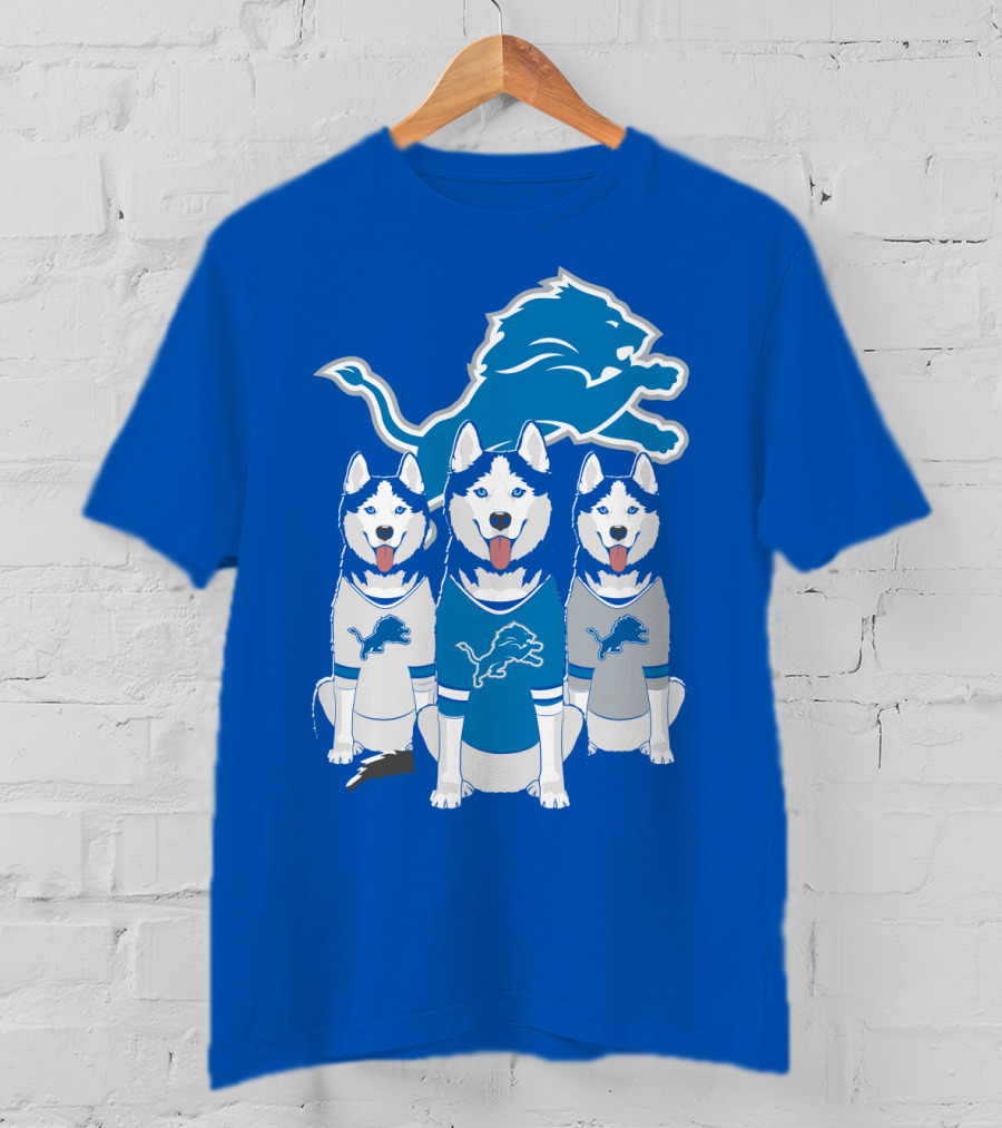 Detroit Lions Husky Trio With Iconic Blue Lion T-Shirt