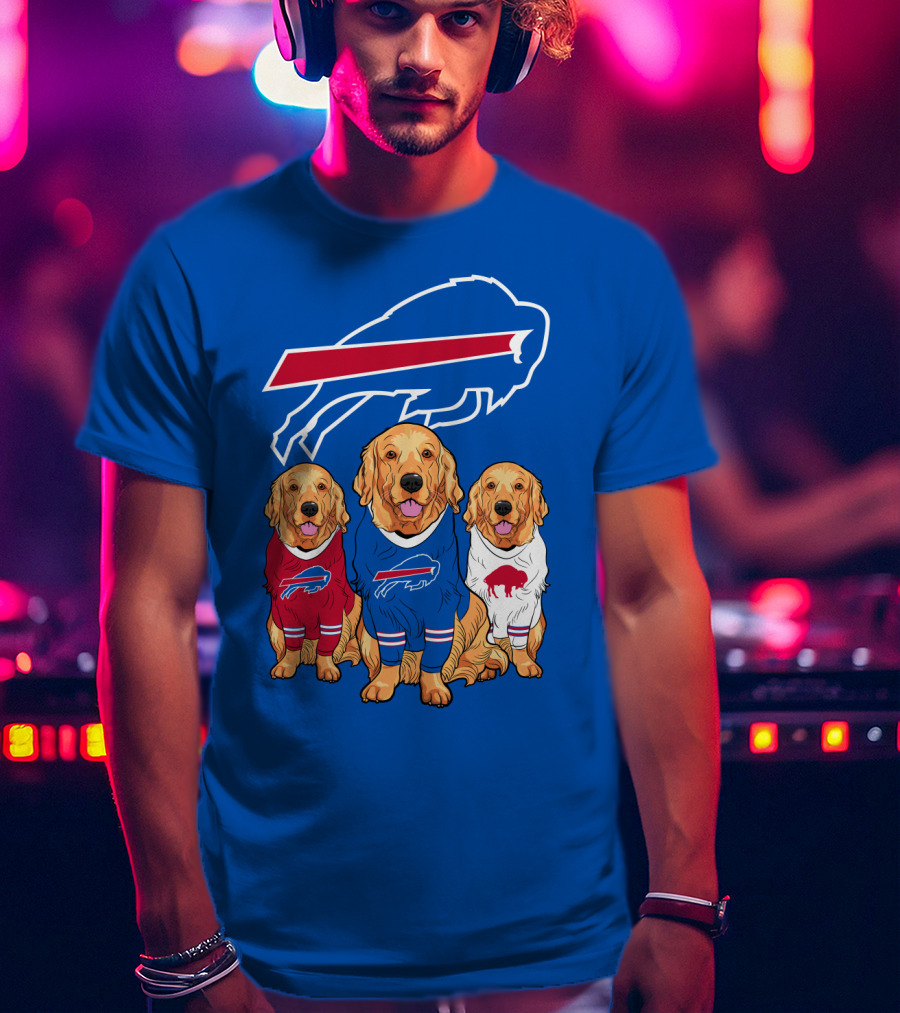 Buffalo Bills Golden Retrievers In Team Jerseys With T-Shirt