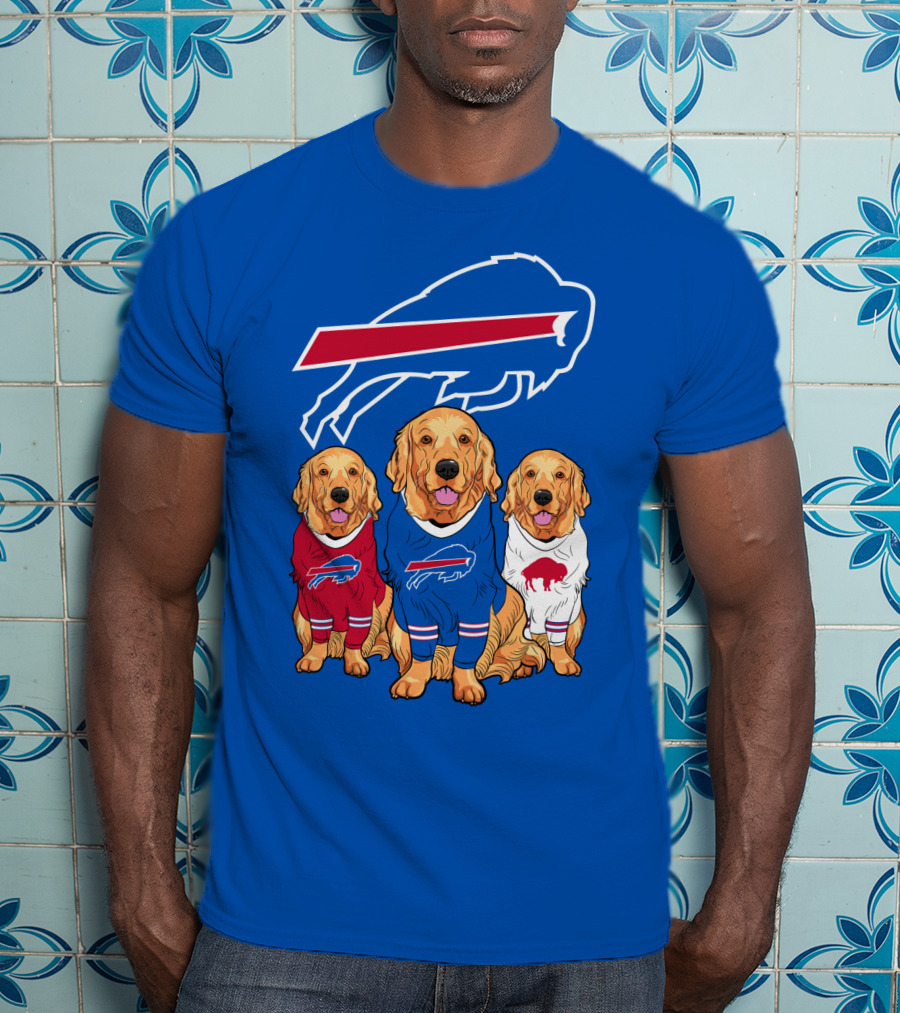 Buffalo Bills Golden Retrievers In Team Jerseys With T-Shirt