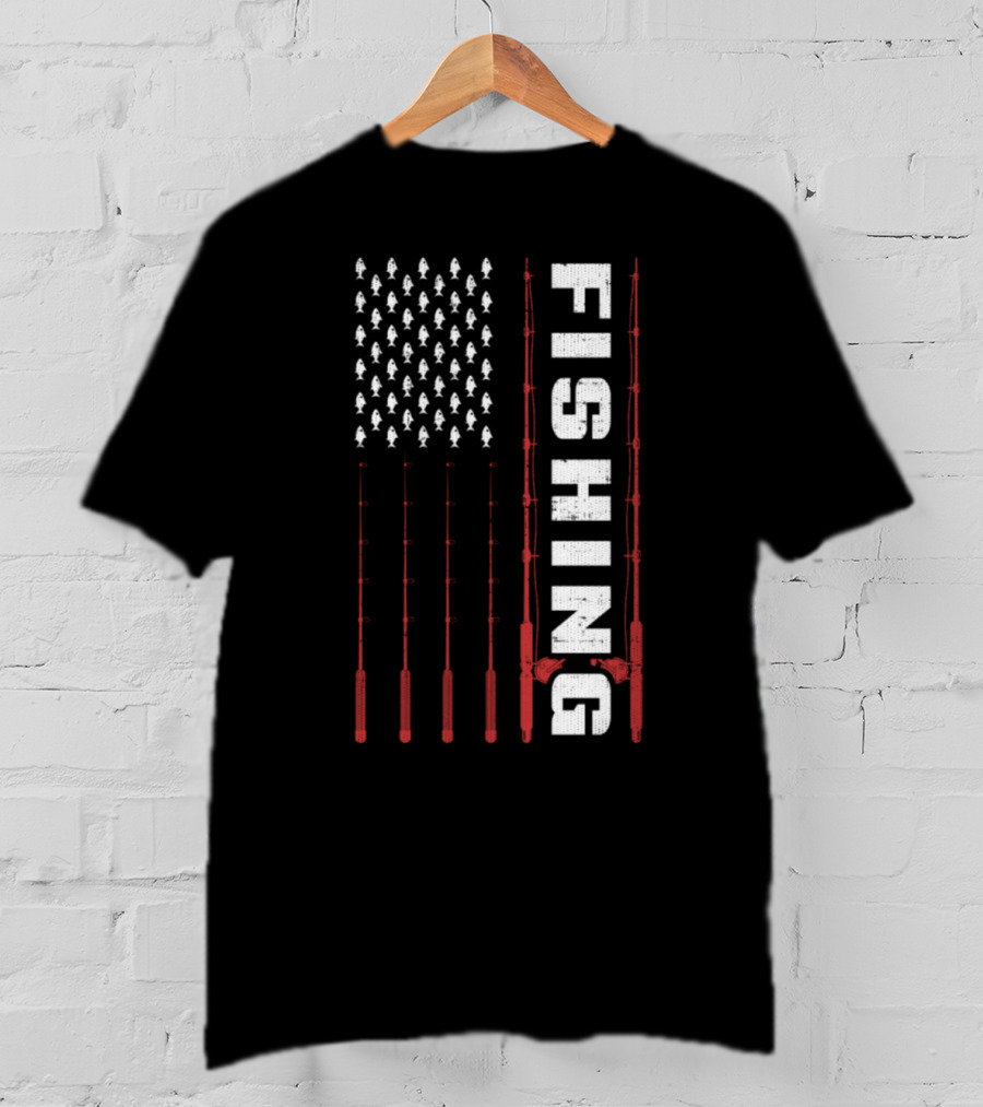 Fishing Flag Fishing Poles And Fish American T-Shirt