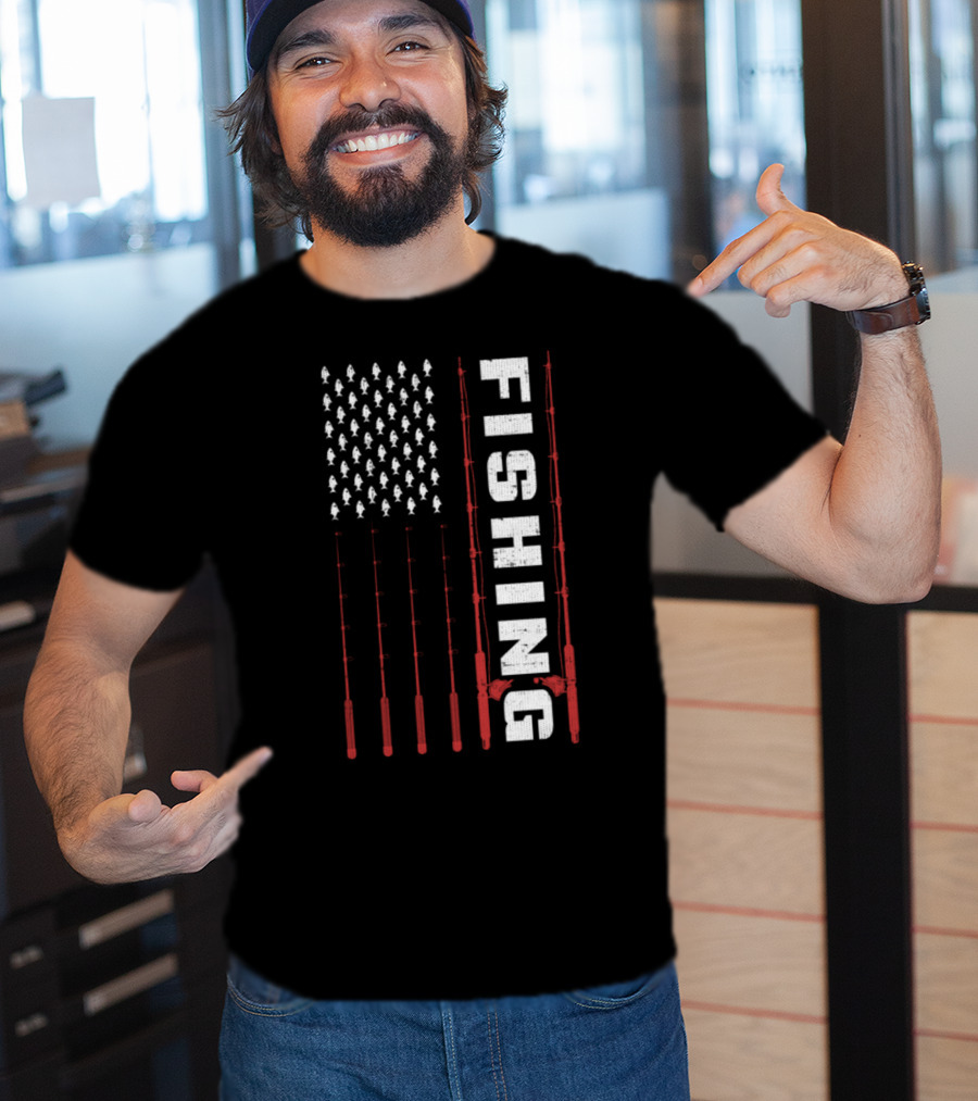Fishing Flag Fishing Poles And Fish American T-Shirt
