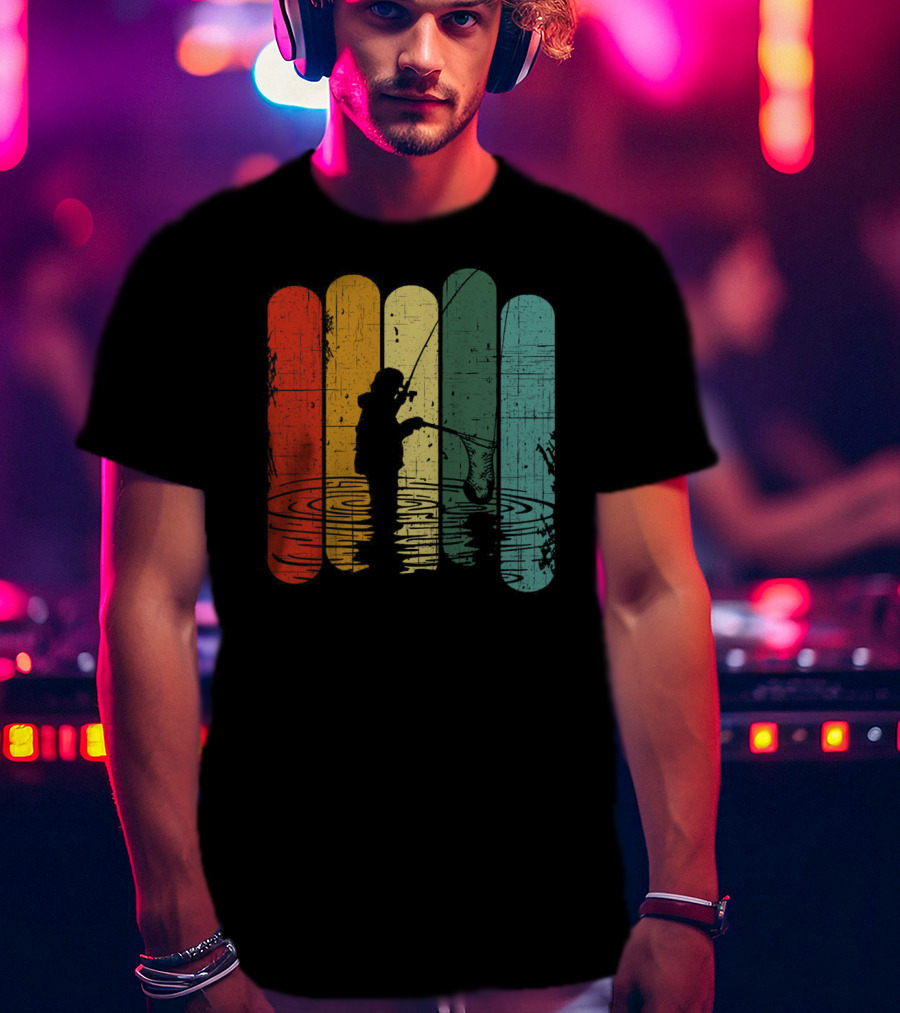 Retro Fishing Silhouette With Colorful T-Shirt