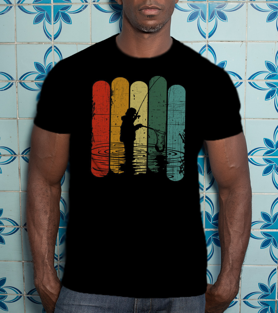 Retro Fishing Silhouette With Colorful T-Shirt