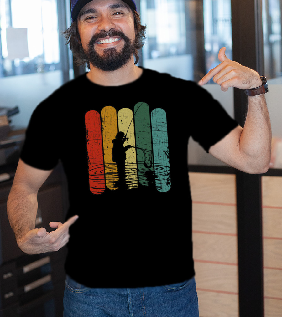 Retro Fishing Silhouette With Colorful T-Shirt