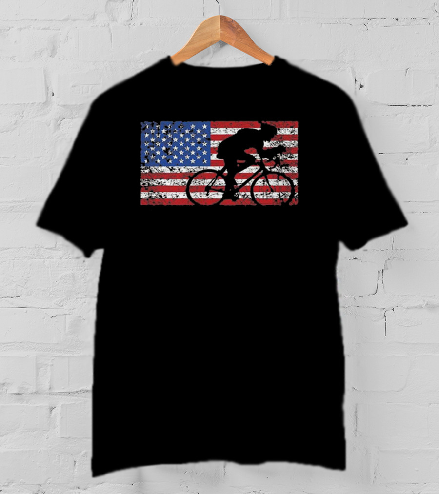 United States Flag Bicycle Rider T-Shirt