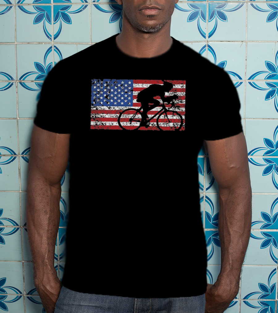 United States Flag Bicycle Rider T-Shirt